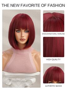Tóc giả tổng hợp ngắn thẳng có tóc mái - Màu Đỏ Sâu - Xem 4