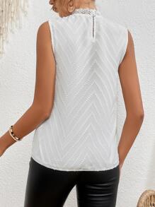 SHEIN Frenchy Guipure Lace Panel Keyhole Back Blouse - White - View 2