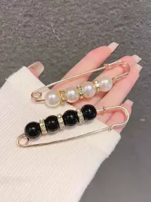 2pcs Rhinestone & Faux Pearl Decor Pin Brooch