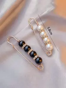 2pcs Rhinestone & Faux Pearl Decor Pin Brooch