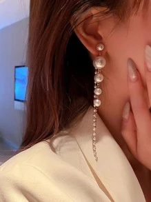 假珍珠裝飾耳環 - 白色 - 查看 3