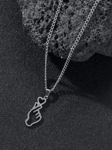 Fashionable and Popular Men Gesture Charm Necklace Stainless Steel for Jewelry Gift and for a Stylish Look - Silver - View 2