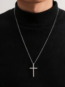 Fashionable and Popular Men Cross Charm Necklace Stainless Steel for Jewelry Gift and for a Stylish Look - Silver - View 1