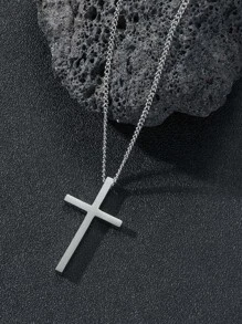 Fashionable and Popular Men Cross Charm Necklace Stainless Steel for Jewelry Gift and for a Stylish Look - Silver - View 2