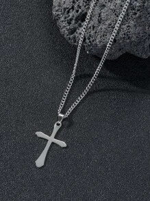 時尚流行男士十字吊飾項鍊不銹鋼珠寶禮物和時尚外觀 - 銀色 - 查看 2