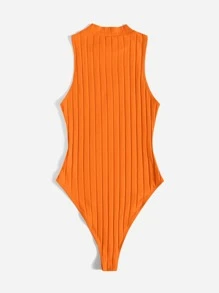 SHEIN EZwear Áo liền quần ôm nữ Gân đan màu trơn Giải trí - trái cam - Xem 2