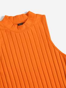 SHEIN EZwear Áo liền quần ôm nữ Gân đan màu trơn Giải trí - trái cam - Xem 5