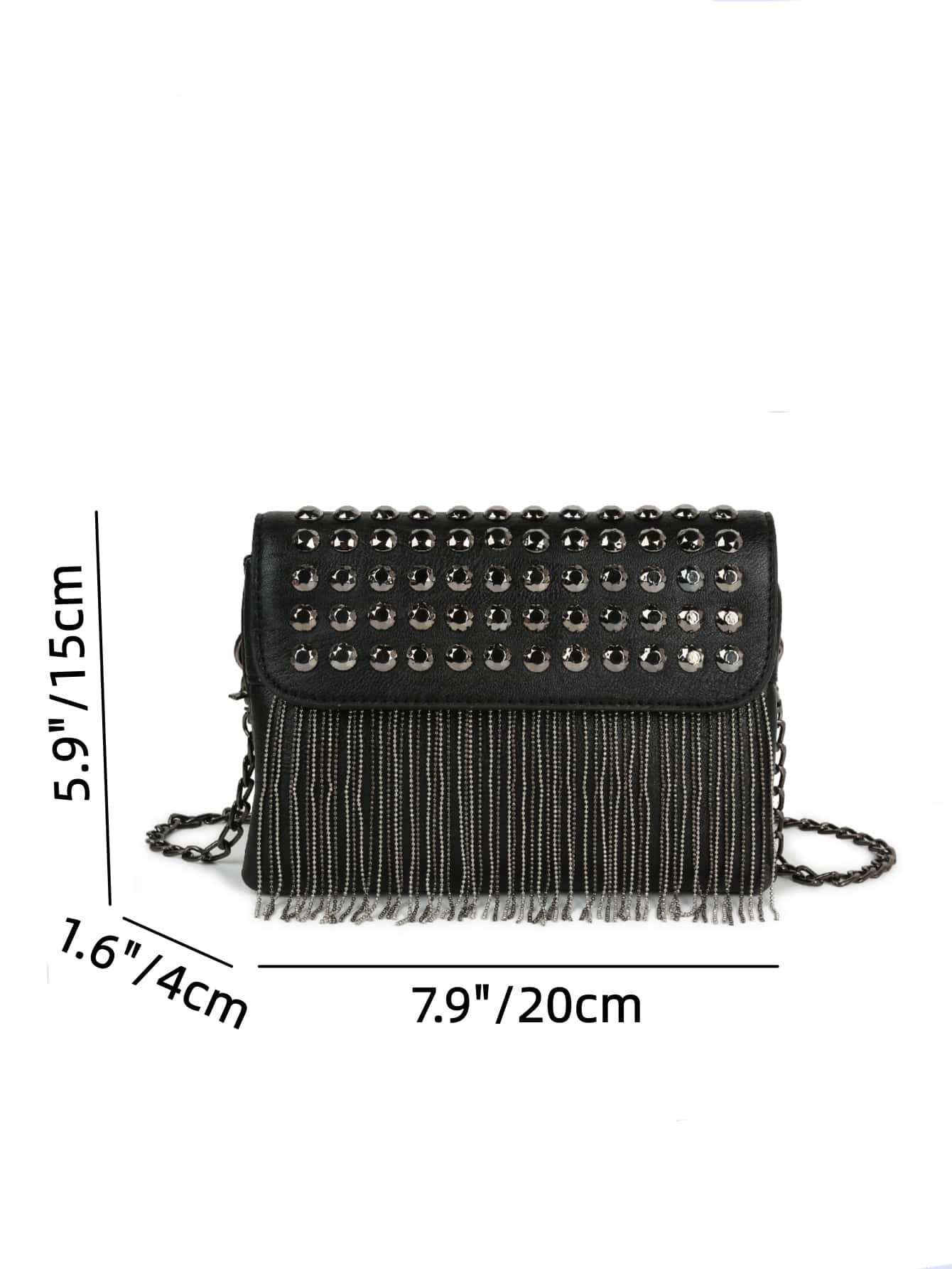 Studded & Fringe Decor Flap Square Bag, Y2k Bag, Gothic Punk Bag For Women, 2000s Fashion Style Bag For Women, Halloween Purse Perfect For Fancy Party Halloween Fashion & Gothic Fashion, Best Halloween Gifts For Women , Punk