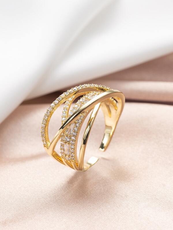 Cubic Zirconia Decor Cuff Ring