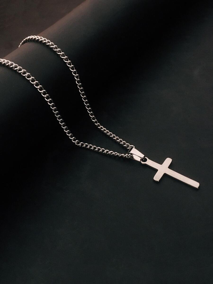 Collar con diseño de cruz - Plateado - Ver 1