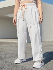 SHEIN EZwear Plus Drawstring Detail Trousers - White - View 4