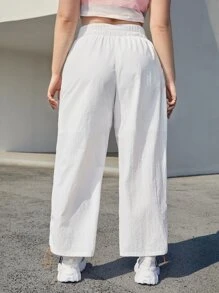 SHEIN EZwear Plus Drawstring Detail Trousers - White - View 6