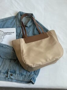 Letter Graphic Shoulder Tote Bag - Khaki - View 2