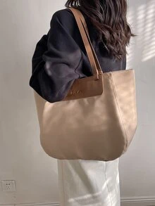 Letter Graphic Shoulder Tote Bag - Khaki - View 5