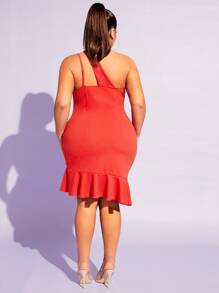 SHEIN SXY Vestido de un hombro bajo con fruncido - Rojo - Ver 2