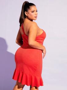 SHEIN SXY Vestido de un hombro bajo con fruncido - Rojo - Ver 6