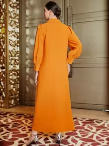 Al Najma 素色百褶細節燈籠袖連衣裙 - 橘色 - 查看 2