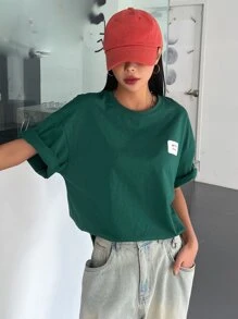 DAZY Letter Patched Drop Shoulder Tee - Green - View 4