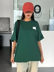 DAZY Letter Patched Drop Shoulder Tee - Green - View 3