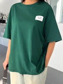 DAZY Letter Patched Drop Shoulder Tee - Green - View 5