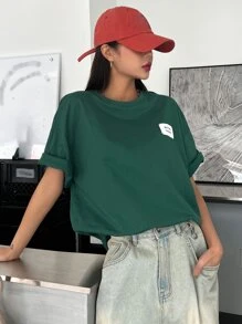 DAZY Letter Patched Drop Shoulder Tee - Green - View 6
