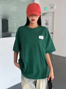 DAZY Letter Patched Drop Shoulder Tee - Green - View 7