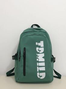 Niños Mochila funcional con estampado de letra con diseño de hebilla - Verde militar - Ver 1
