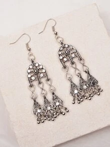 Bead Tassel Drop Earrings - Antique Silver - View 1
