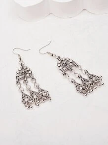 Bead Tassel Drop Earrings - Antique Silver - View 2