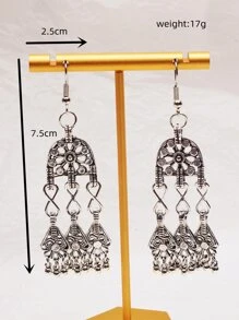 Bead Tassel Drop Earrings - Antique Silver - View 3