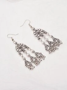 Bead Tassel Drop Earrings - Antique Silver - View 4