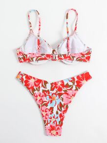 Swim Mod Summer Beach Floral Print Underwire Bikini Set - Multicolor - View 2