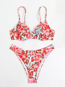 Swim Mod Summer Beach Floral Print Underwire Bikini Set - Multicolor - View 5