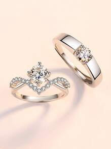 2pcs Cubic Zirconia Decor Ring - Silver - View 1