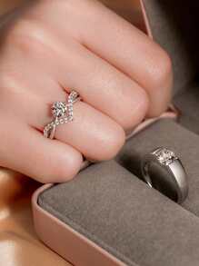 2pcs Cubic Zirconia Decor Ring - Silver - View 4