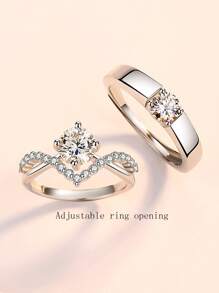 2pcs Cubic Zirconia Decor Ring - Silver - View 5