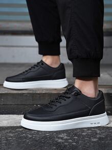 Men Minimalist Lace-up Front Skate Shoes - Black - View 2