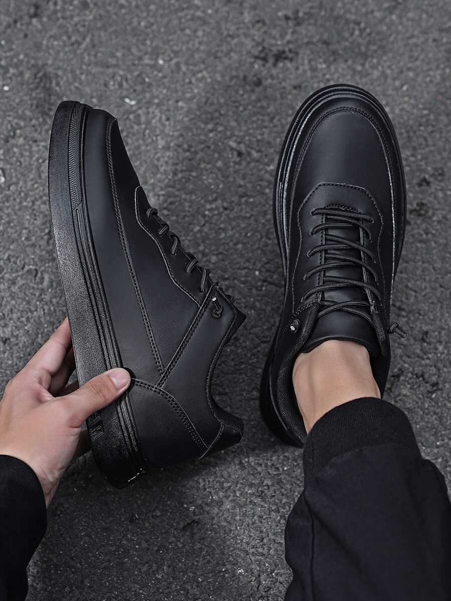 男士極簡風格前綁帶板鞋 - 黑色 - 查看 1