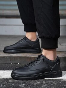 男士極簡風格前綁帶板鞋 - 黑色 - 查看 2