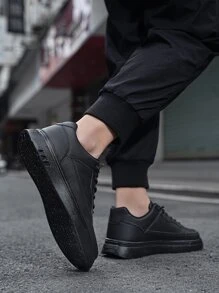 男士極簡風格前綁帶板鞋 - 黑色 - 查看 3