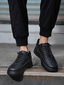 男士極簡風格前綁帶板鞋 - 黑色 - 查看 5