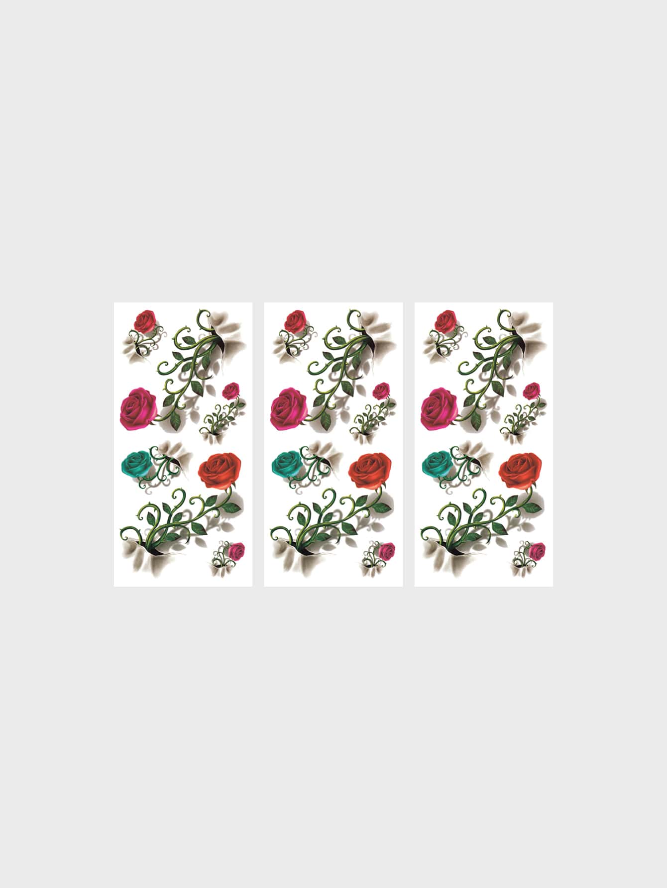 3sheets Rose Pattern Tattoo Sticker - Multicolor - View 1