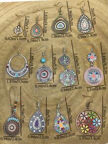 TopHanqi 12 对/套女士耳环多色套装圆形水滴形花朵套装搭配绿松石套装搭配彩色水钻吊坠组合耳环情人节、妈妈、母亲、母亲节、礼物 - 彩色 - 查看 3