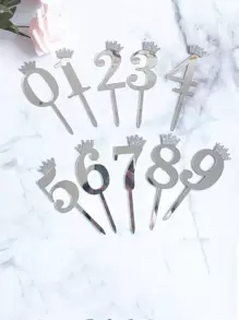 1入組數字設計蛋糕裝飾 - 銀色 - 查看 1