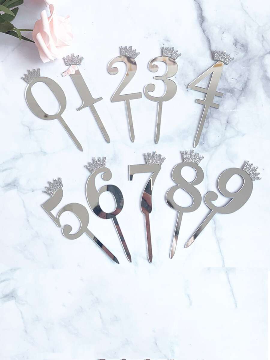 1入組數字設計蛋糕裝飾 - 銀色 - 查看 1