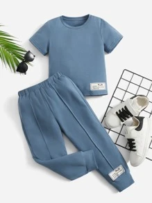 SHEIN Tricou cu litere petice și pantaloni de sport cu cusături