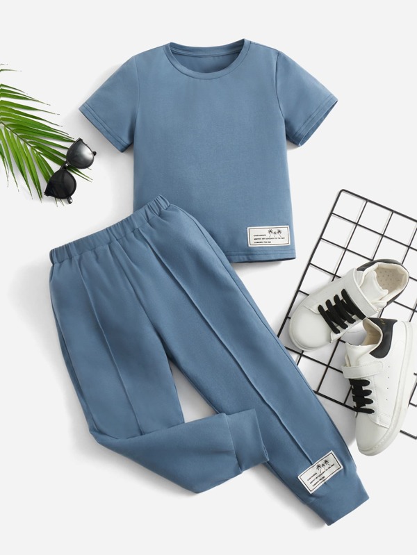 SHEIN Tricou cu litere petice și pantaloni de sport cu cusături
