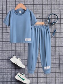 SHEIN Tricou cu litere petice și pantaloni de sport cu cusături