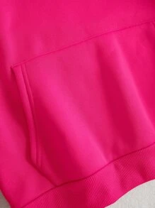 INAWLY Sculpture & Letter Graphic Thermal Lined Drawstring Hoodie Graduation,Back To School Outfits,Graduation,Teacher Outfits For Women,Back To School Pullover Fall Outfit - Hot Pink - View 7