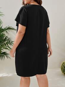 SHEIN LUNE Đầm Plus Size Dây kéo màu trơn Giải trí - màu đen - Xem 2